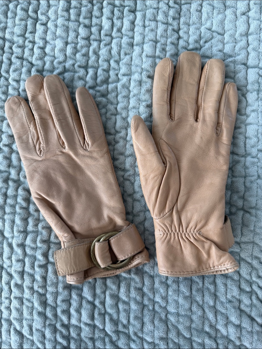 Mango Beige Leather Buckle Gloves